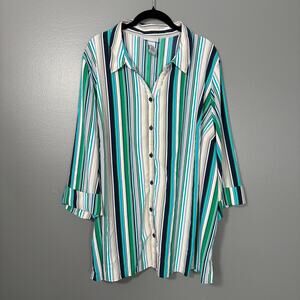Catherines Blue & White Striped Preppy Button Up Top - 2X - Women's Plus Size